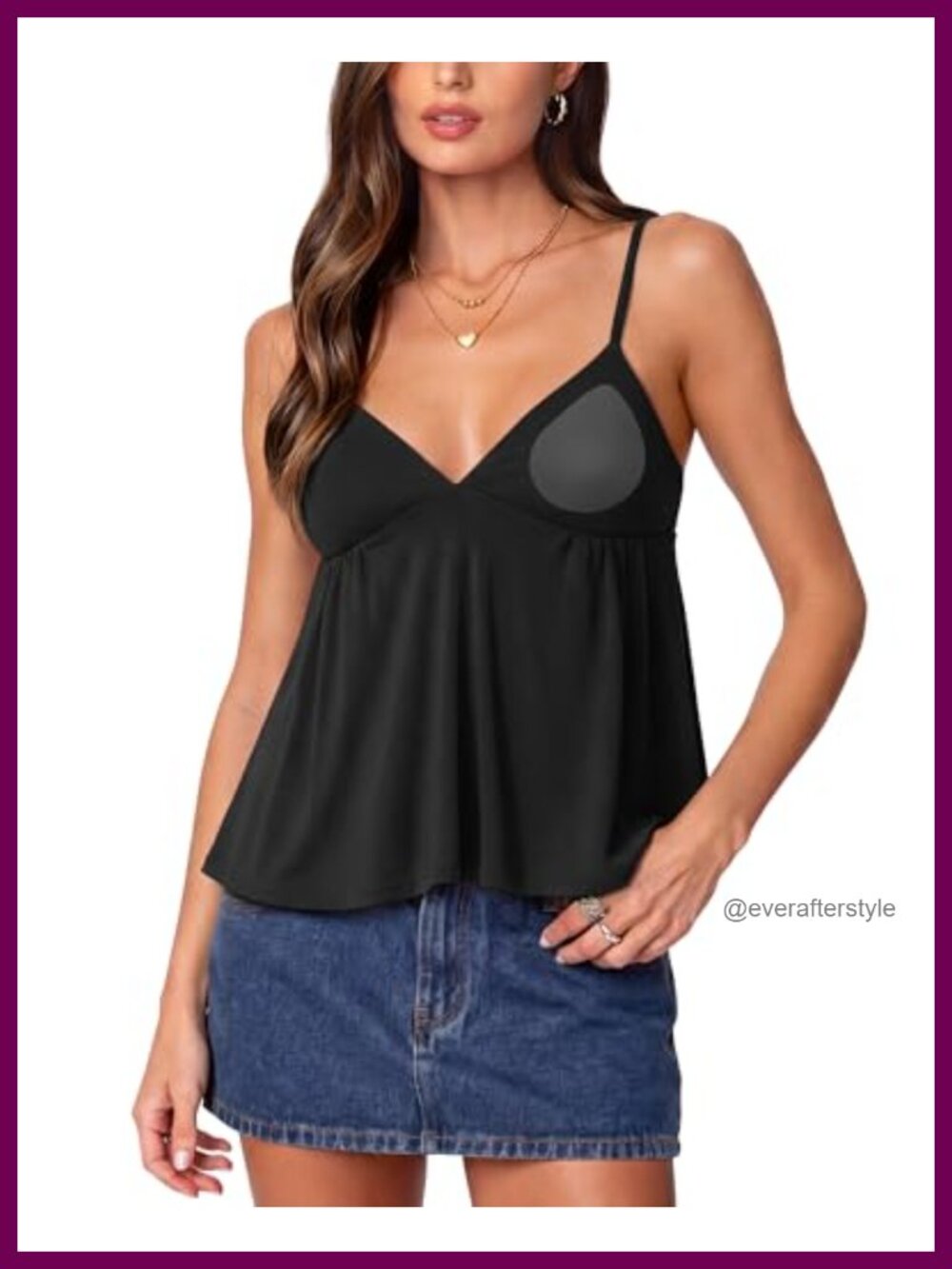 Women V Neck Babydoll Tank Top Built in Bra Peplum Cami Summer Going Out